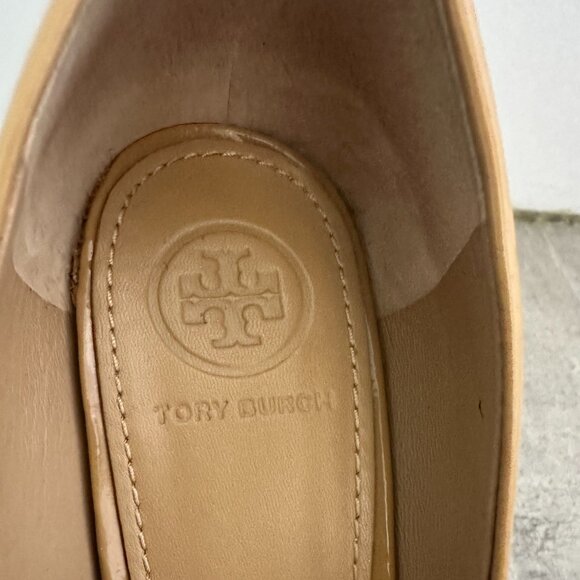 Tory Burch Trudy Peep Toe Patent Leather Wedge Size 7 - Picture 2 of 15